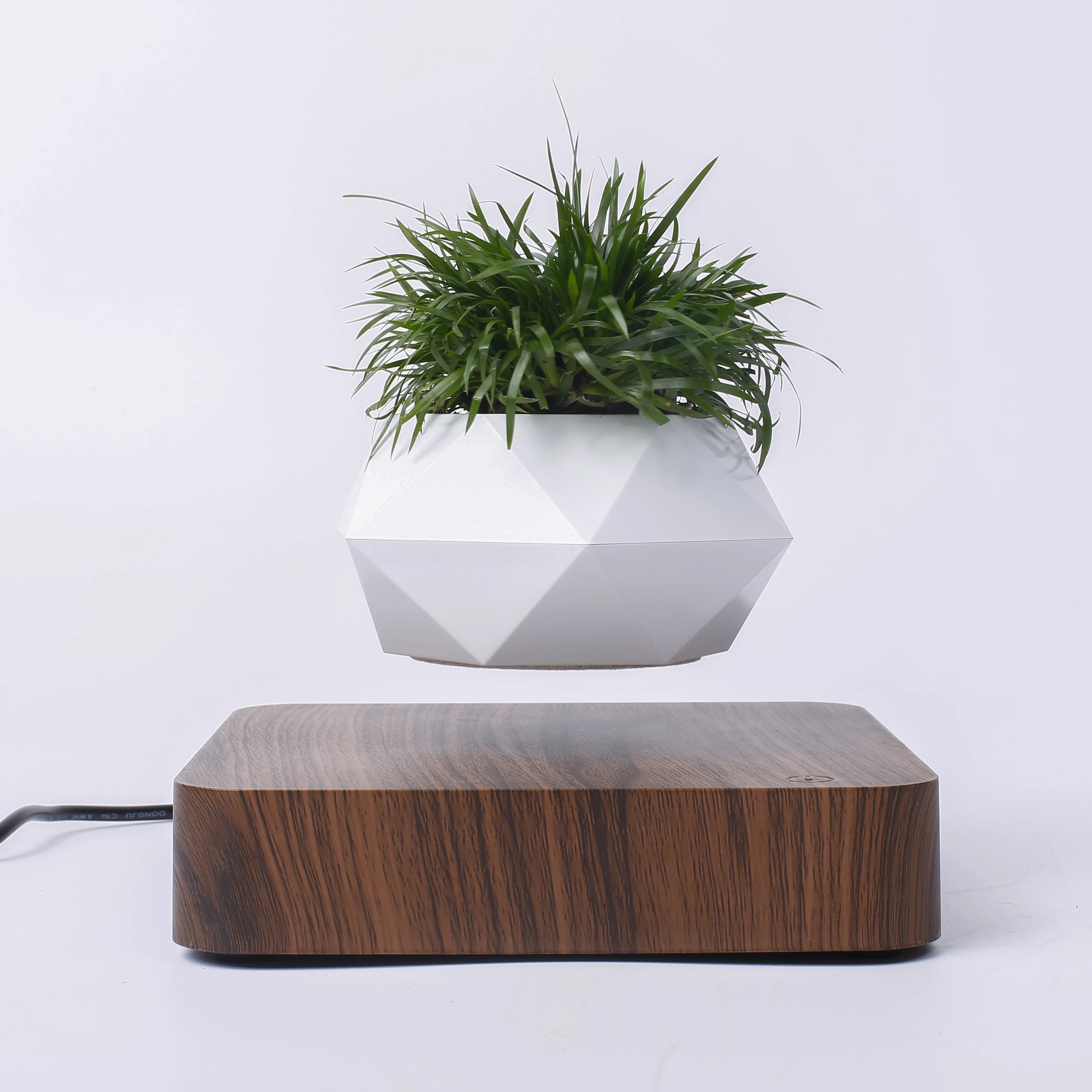 Magnetisch Schwebelebevierter Sechseckiger Blumentopf mit  Holzmaserung-Basis, Schwebender Bonsai fr Haus & Garten, Moderner  Indoor-Pflanztopf