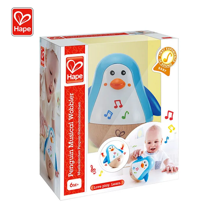 
 Новая модель забавных деревянных игрушечных животных Hape, музыкальный воблер пингвина  