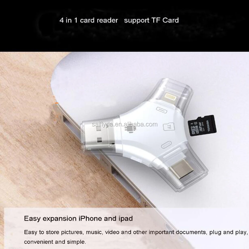 4 в 1 Micro USB Type C PC OTG Устройство для считывания смарт-карт для IOS iPhone Android Samsung