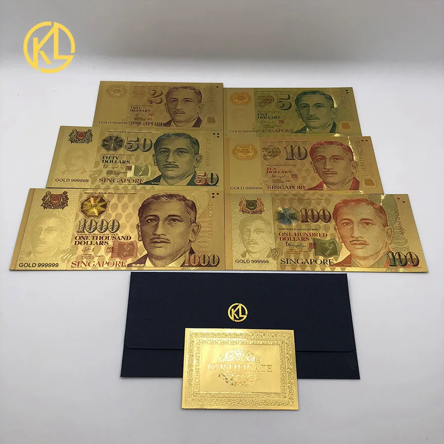 S $1000シンガポールドルゴールド紙幣プラスチックマネー金箔