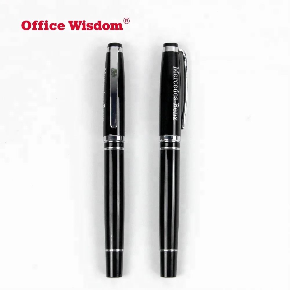 Business Promotion Gift High End Classic Black Metal Roller Ball Pen with  Silm Gel Rolling Ball Refill Waterproof Ink Fine Tip