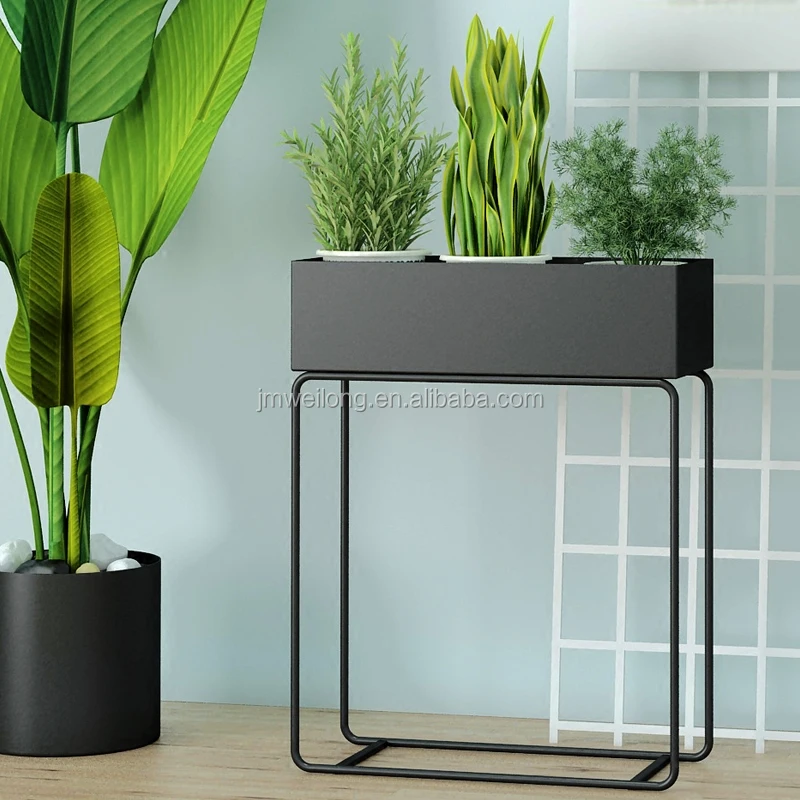 Indoor Garden Decorative square Flower Pot with Metal Plant Stand