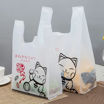 Custom Printed Restaurant Plastic Shopping Bag T-shirt Food Tack Out Bag