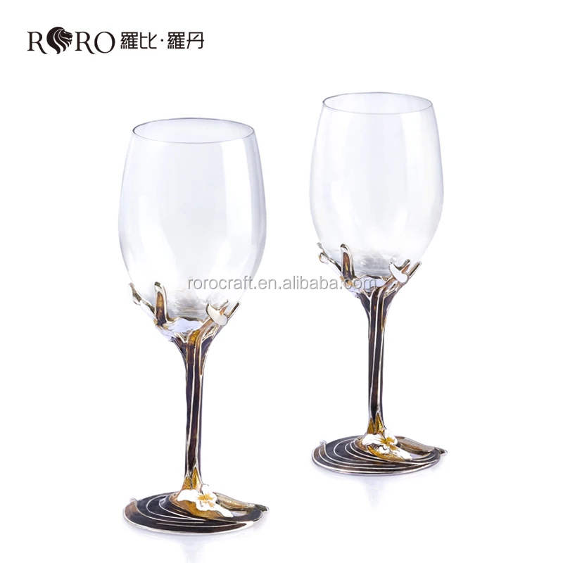Набор эмалированных хрустальных бокалов для вина RORO Song orchid/винная бутылка + бокалы для вина