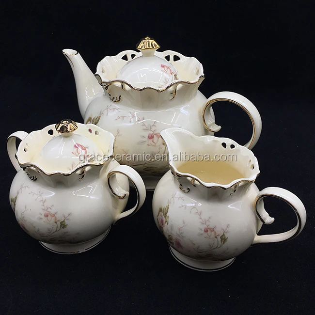 GRACE 24pcs Floral Embossed Gold Line German Design Modern Fine Royal Porcelain Tea Set for Home Party Gift