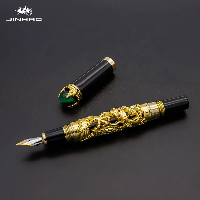 Jinhao Füllfederhalter Double Dragon – Antikgrau, Metall, Mittlere Feder (0,7 Mm)
