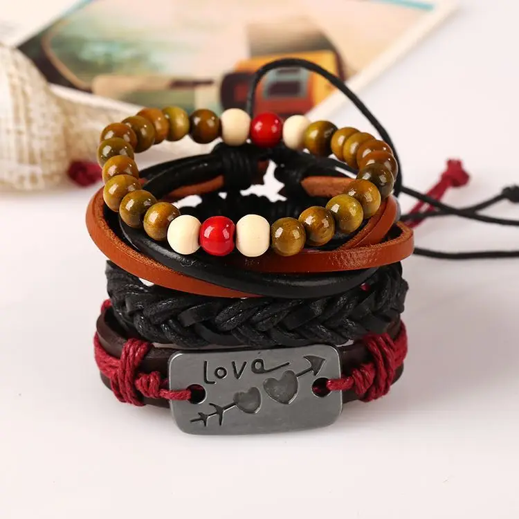 Pieces Set Best Selling Woven Multilayer Leather Bracelet