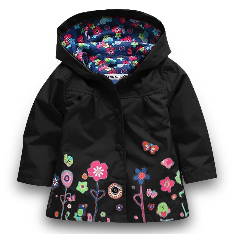 Toddler Baby Girls wind-proof rain Outerwear Clothes Floral Hooded Coat Jacket