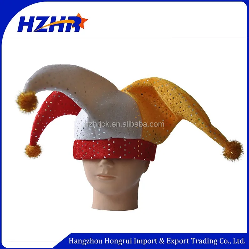 Unisex Custom Adult Velvet Clown Jester Hat with Glitter for Carnival Party or Football Fan