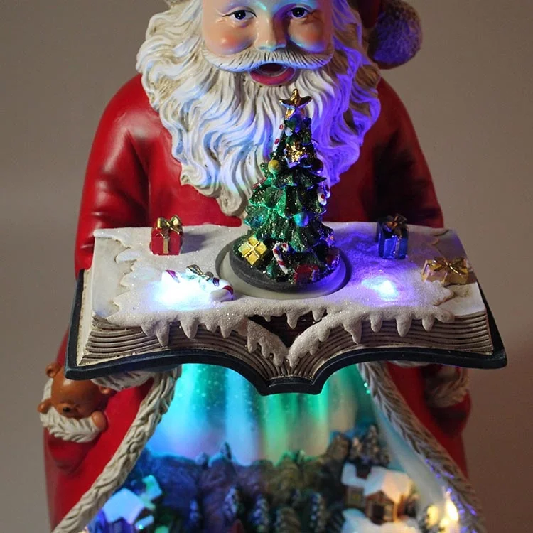 Wholesale Tabletop OEM Battery Led Illuminated Musical Resin Santa Claus Christmas Decoration with Moving Village Scene