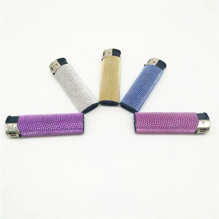 Assorted Colorful Lighter Plastic Butane Flame Piezo Lighter, Glitter Wrapped Sticker for Ladies
