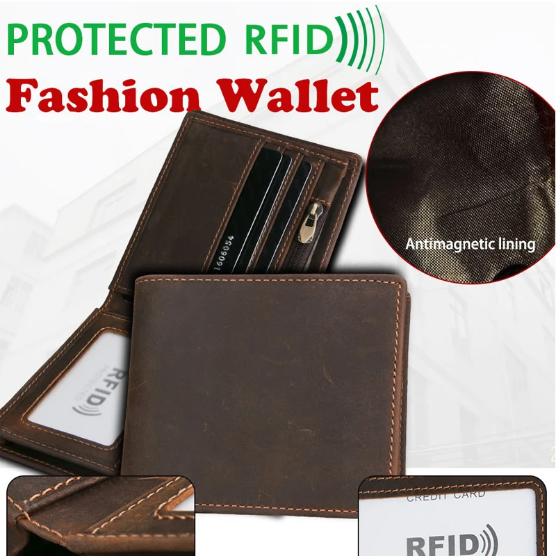 Men's Vintage Genuine Leather Customized Wallet Rfid Blocking Card