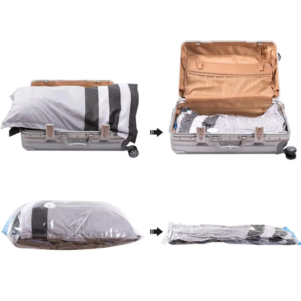 Roll Up Vacuum Storage Bags For Travel - 4 Pack Medium 60x40cm No Pump  Needed Compression Bags For Travel Suitcases, Save More Space In  Travelling, Re