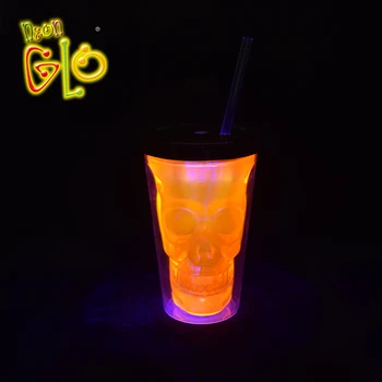 Led Flashing Skull Cup Light Up Double Wall Tumbler With Straw - Buy ...