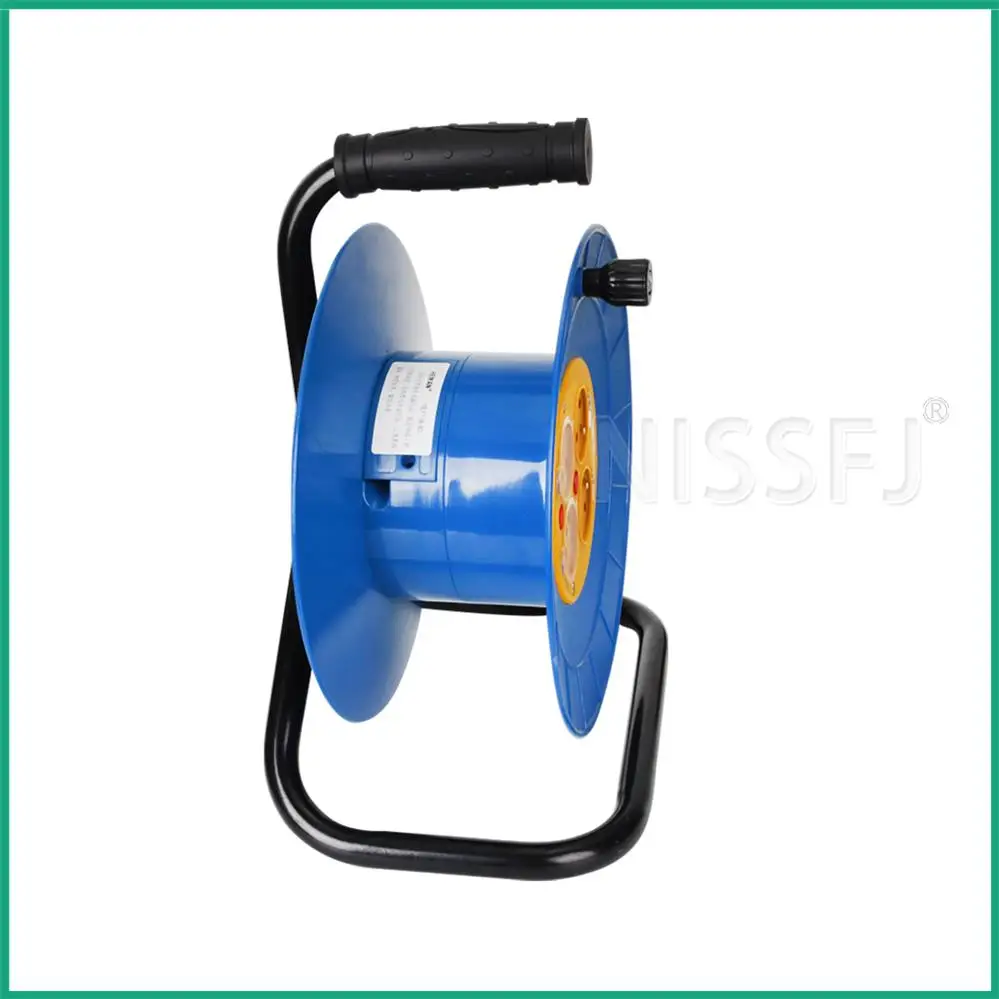 French Empty Plastic Cable Reel with 4 Outlet Sockets Waterproof Cover 16A 220V 10m 20m 50m Electric Cable Reel Drum