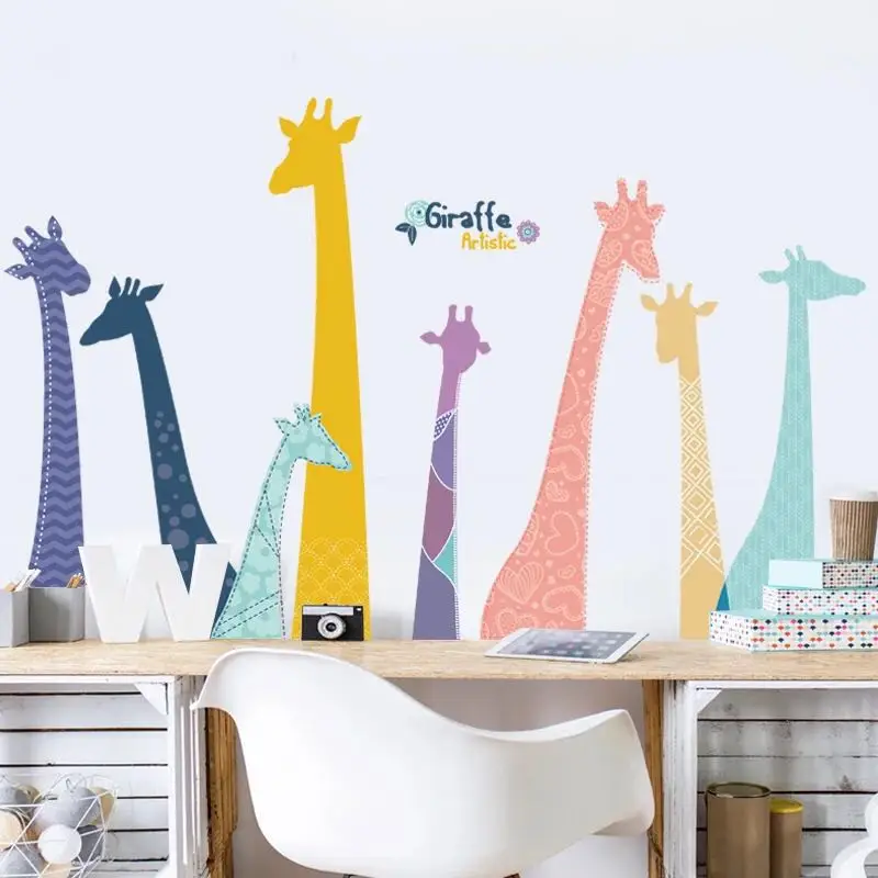 Пользовательский съемный мультяшный Жираф клейкая ПВХ Виниловая пластиковая наклейка на стену для украшения