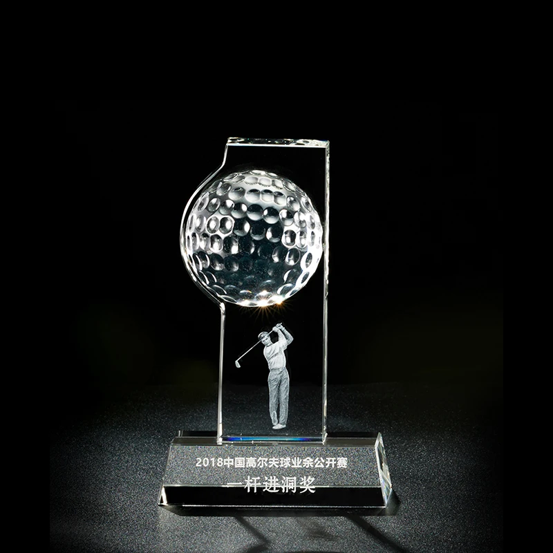 Wholesale New Design Golf Gifts 3D Laser Customize Golf Crystal Award