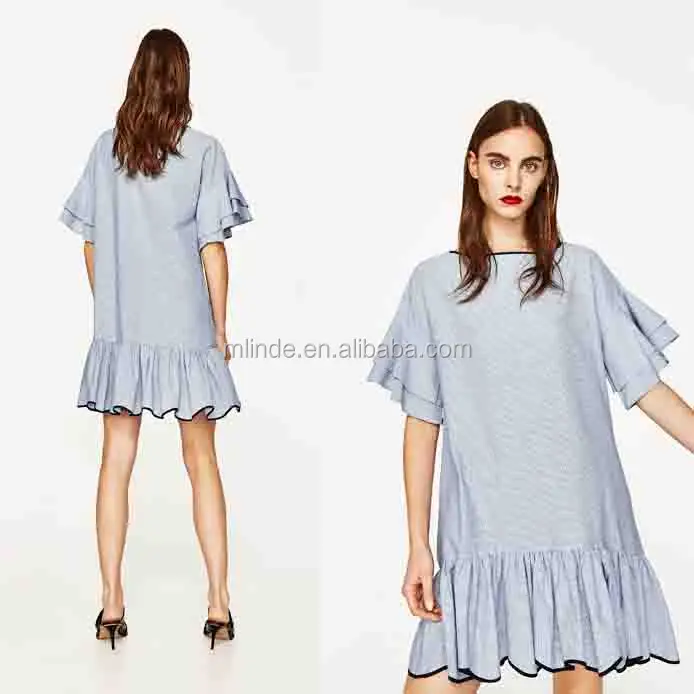 Striped Dress With Ruffled Sleeves Women Fashion Girls Short Frocks Dress Short One Piece Dresses Wholesale Custom Made Buy Striped Ladies Design Dress Fashion Girls Short Frocks Dress Short One Piece Dress Product