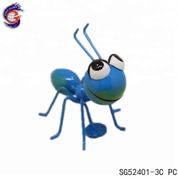 3D Animal Sculptures Metal Ant Figurines Sky Blue