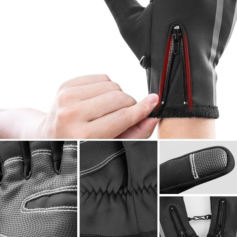 Оптовая продажа велосипедные рукавицы оборудование для зимнего сенсорного экрана Нескользящие теплые Непродуваемые ветрозащитные термоперчатки велоспорта с длинными