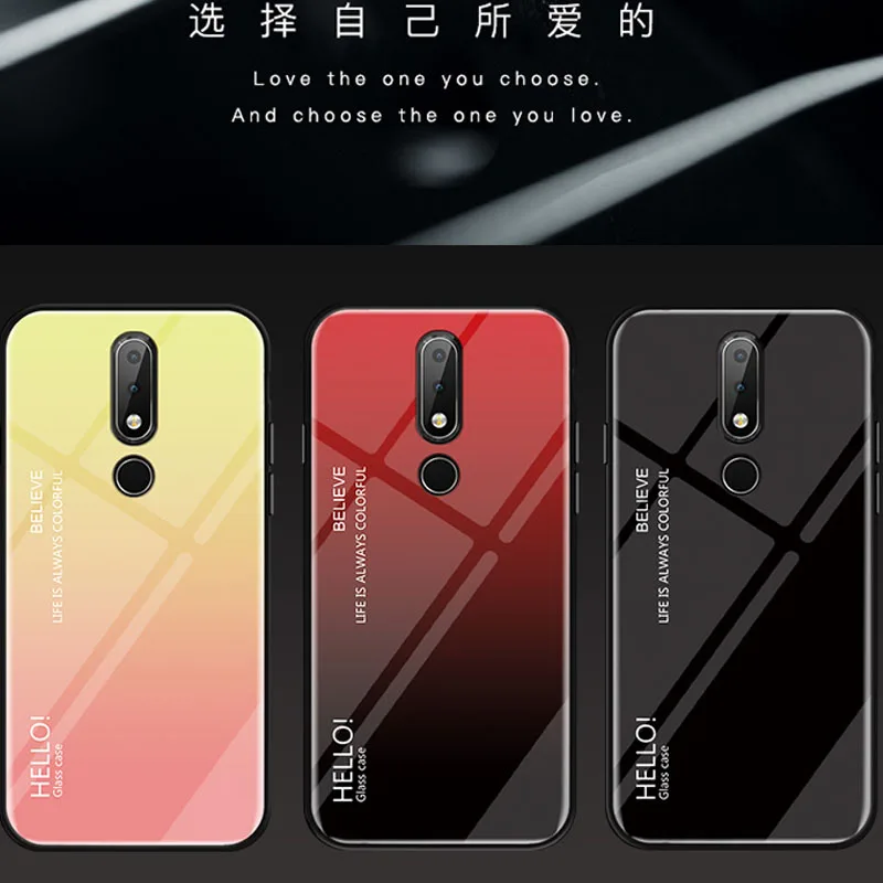 Simple Gradient Tempered Glass Hard Case With Soft Frame Cover for Nokia X6 7 Plus 8 3.1 Plus 7.1 X7 3.1 Plus 9 Phone Coque Capa