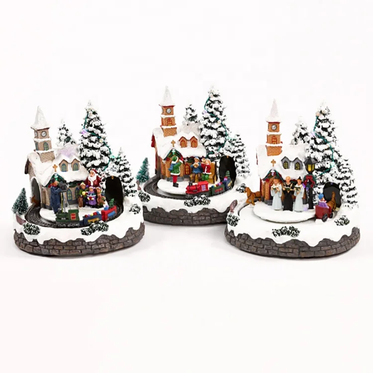Custom Battery Colorful Led Light Musical Miniature Christmas Village House