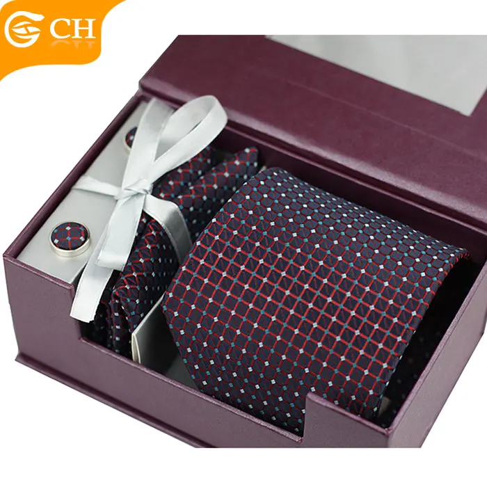 NINIRUSI Print Neck Tie + Pocket Square + Tie Clip + Cufflinks