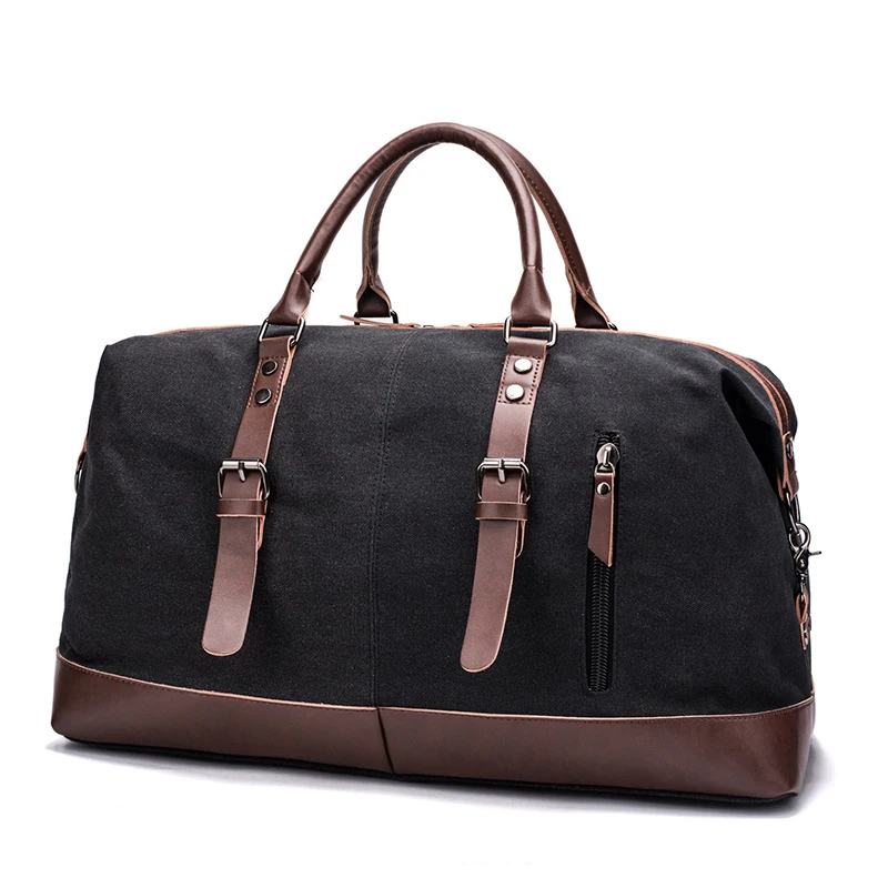 Men's vintage retro canvas trim large capacity weekender holdall duffle duffel travel overnight bag