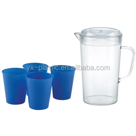 1400ml PS clear plastic water pitcher set with 4 cups