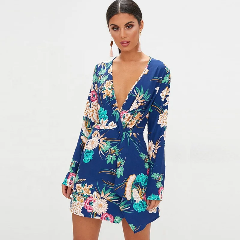 Women Short Sleeve V Neck Floral Bodycon Casual Party Evening Dress