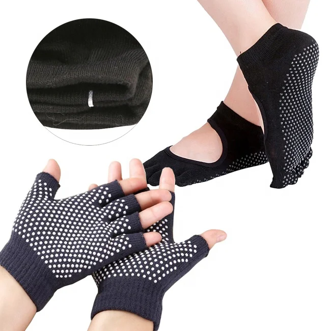 Оптовая продажа по заводской цене, горячая Распродажа, Дышащие Удобные Компрессионные перчатки и носки для йоги в горошек с полупальцами