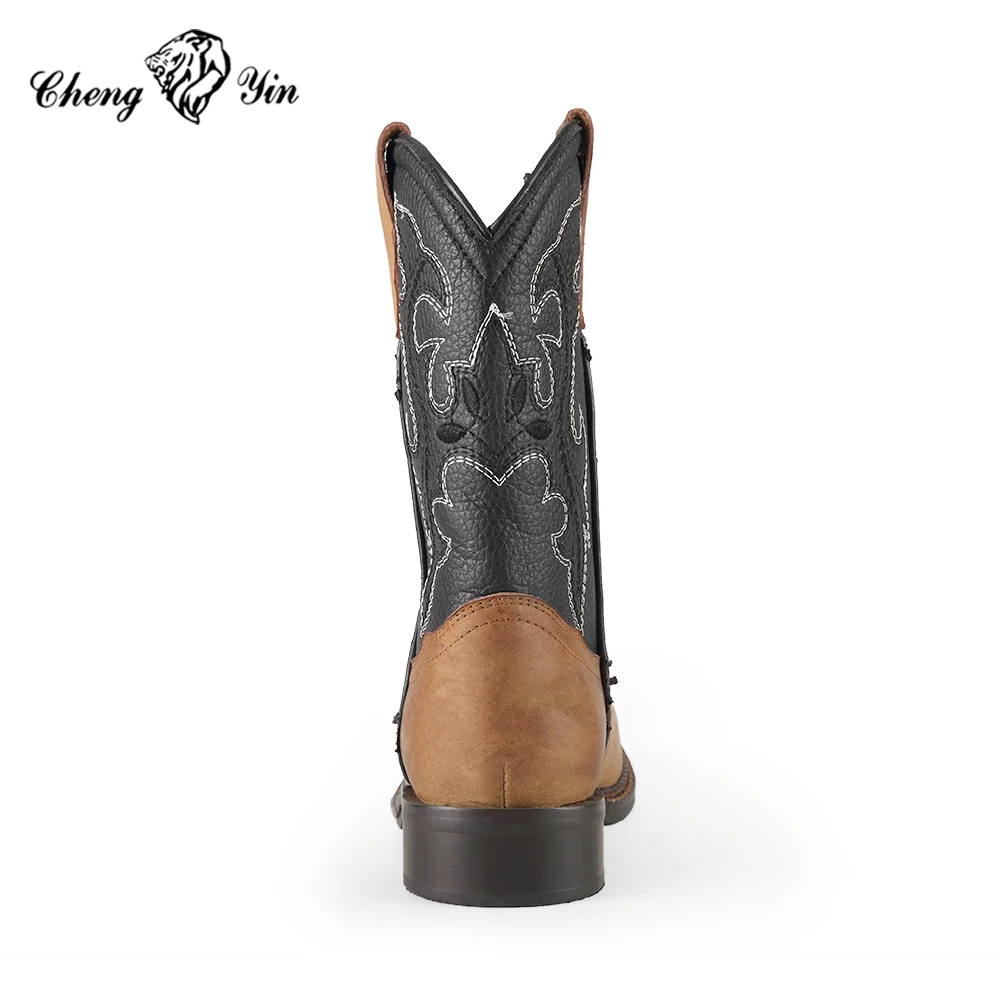 2026 New Designer Grey Cowboy Boots Boys High Quality Comfortable Square Toe Low Height Rubber Western Factory Customizable