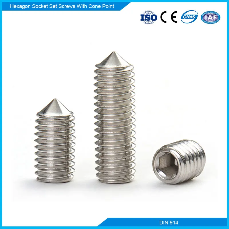 DIN 914 / ISO 4027 Cone Point M10-1.5 X 20mm A4 Stainless Steel Hex Socket Set Screws 200 pcs Metric 