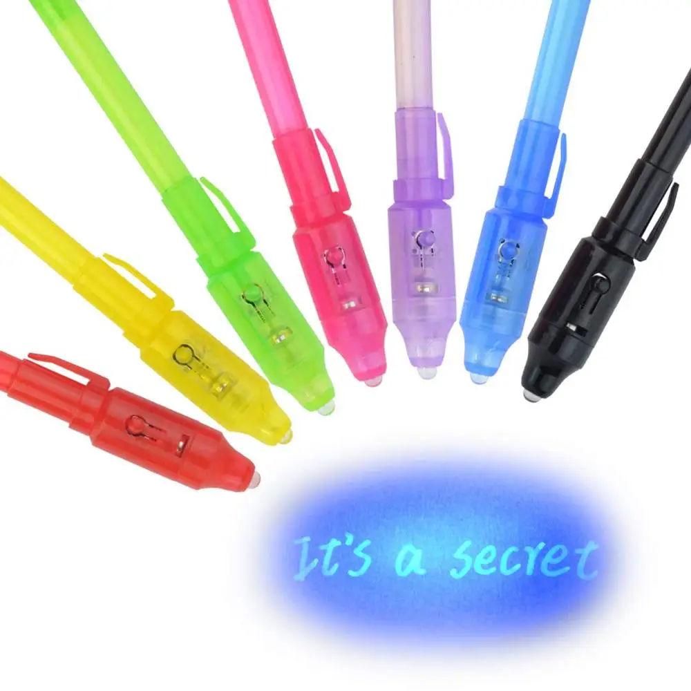 2 in1 Invisible Ink Pen With Black Light UV Magic Secret Message Marker Spy VJ 