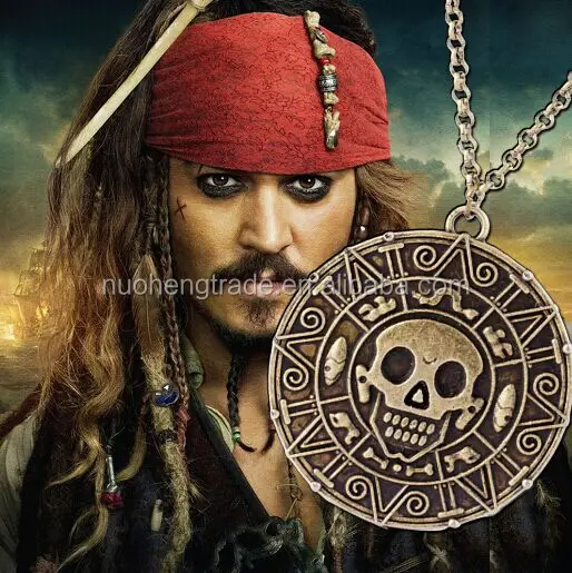 Pirates of The Caribbean Necklace Jack Sparrow Aztec Skeleton Skull Heads  Pendant Coin Medallion Vintage Jewelry Wholesale - AliExpress