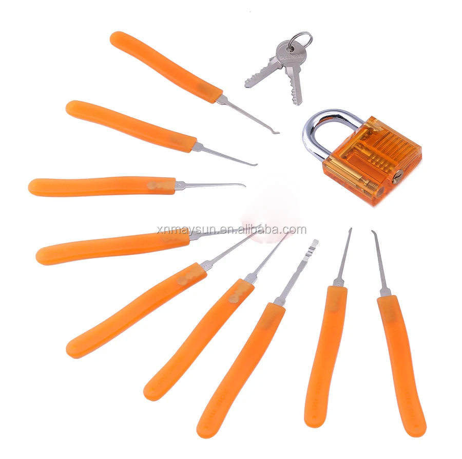 Practice Lock set Acrylic Padlock Locksmith key Unlocking Pin Tumbler Tool 9-pcs 
