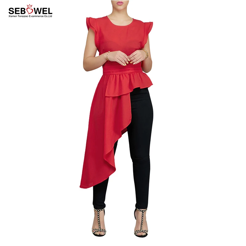 Oem Servicio Mujer Ruffle High Low Asimetrico Manga Corta Diseno De Moda Blusa Buy Blusa De Diseno A La Moda Blusa Con Volantes Blusa Alta Y Baja Para Mujer Product On Alibaba Com