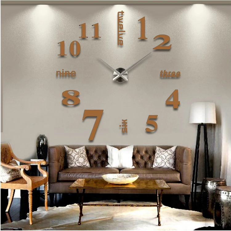 Orologio Da Parete Fai Da Te Adesivo 3D Effetto Specchio - 40cm, Acrilico, Rosso - Per Cucina E Soggiorno