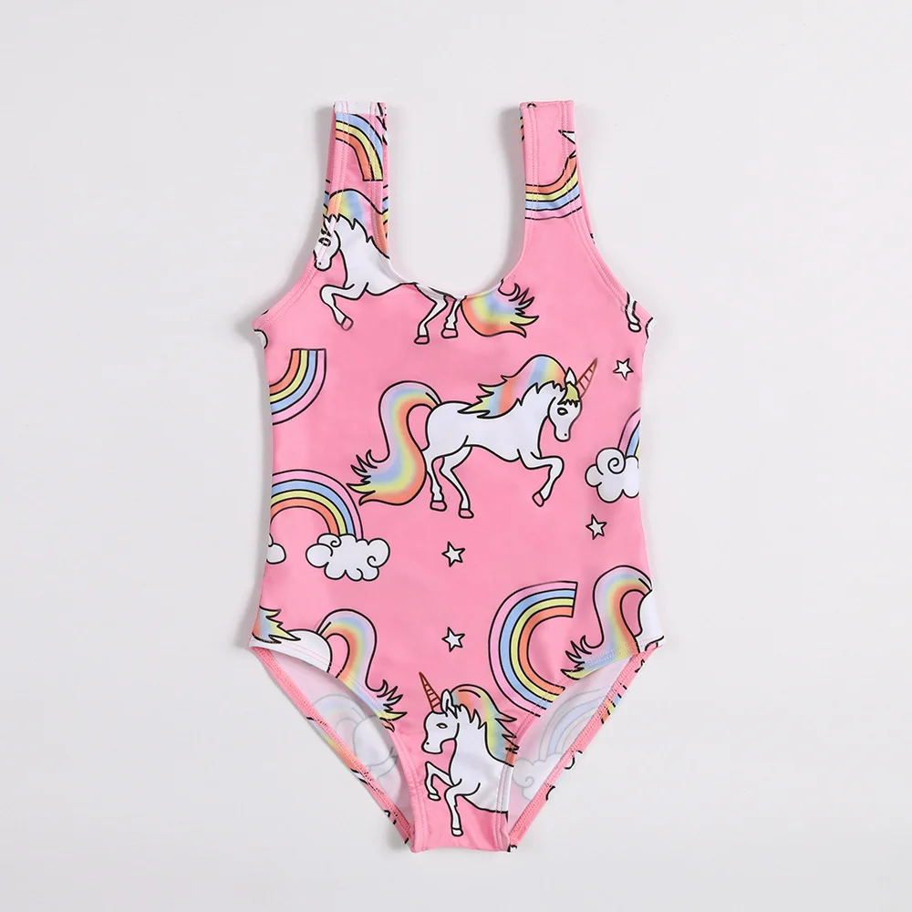 Girls One Piece Rainbow Swimsuit With Unicorn Detail Kids Swimwear Bikini