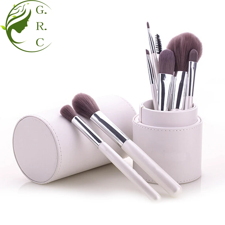 Wholesale Cylinder case White Wood Handle Make-up Brush Professional  Synthetic Hair Cosmetics Brush Tool with 8pcs Makeup Brush