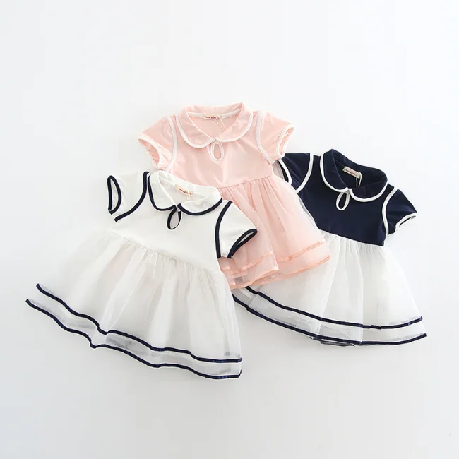 
PHB50411 платье с коротким рукавом для маленьких девочек с воротником Питер Пэн 