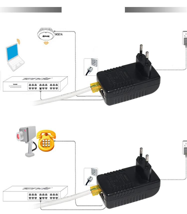 2 Rj45 Ports Switch Camera 500mA Adapter 48Volt Power Ethernet Gigabit 48V 0.5a Poe Injector 9