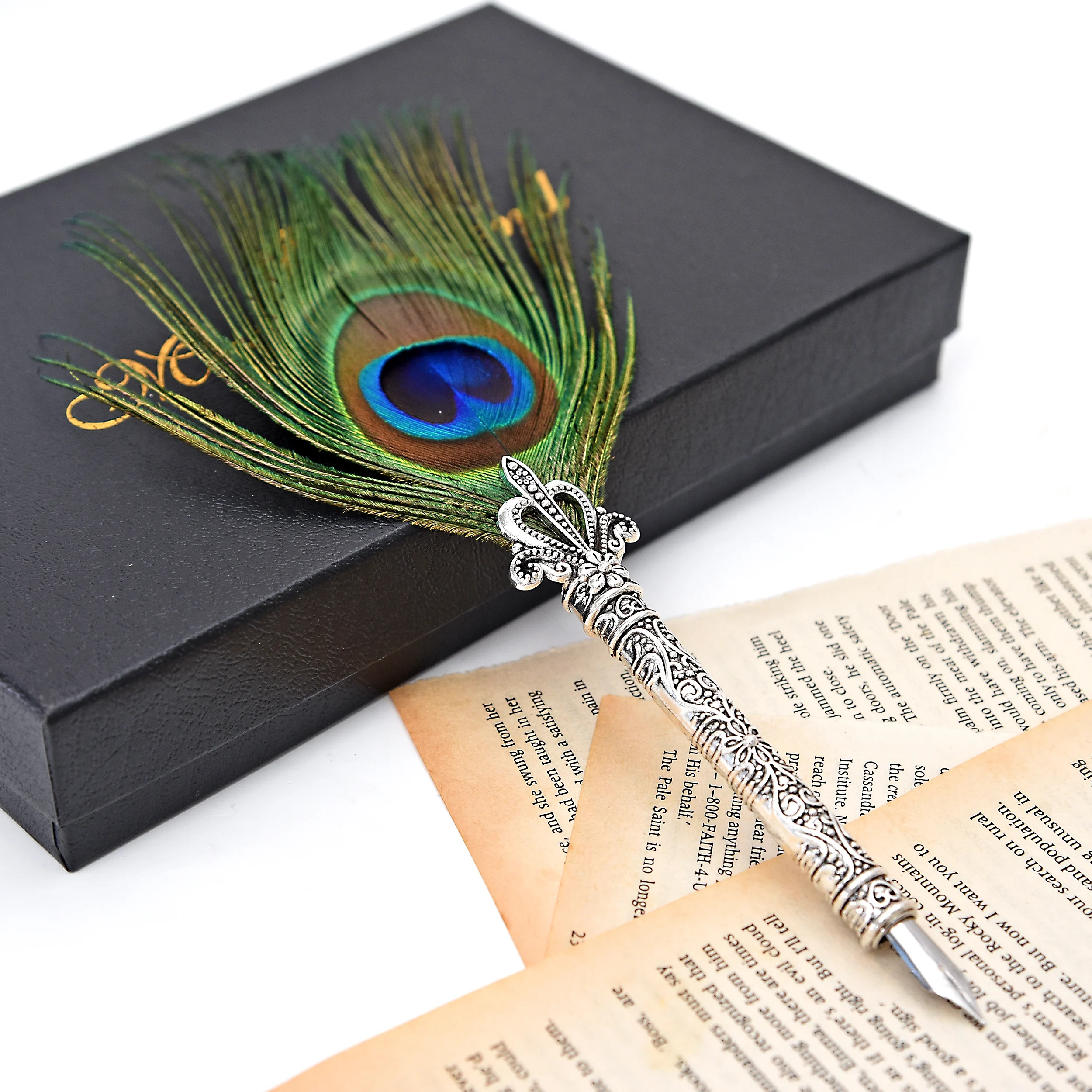 YASUI Handgemachte Kalligraphie-Feder – Dip Pen Set Mit 5 Spitzen & Tinte, Aus Edelstahl & Echter Feder, Lila