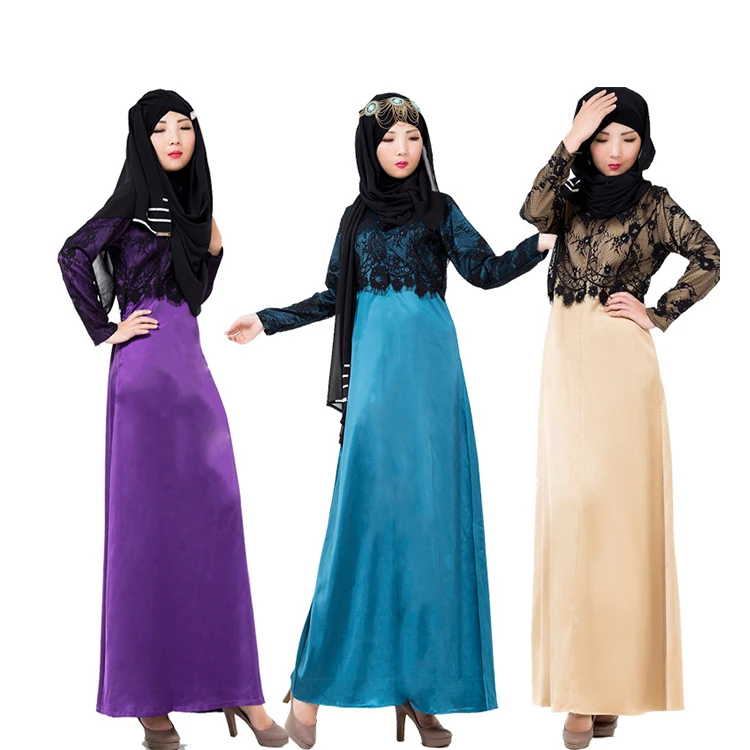 Поддельные две шт Флокирование современные Исламская мусульманское платье Макси