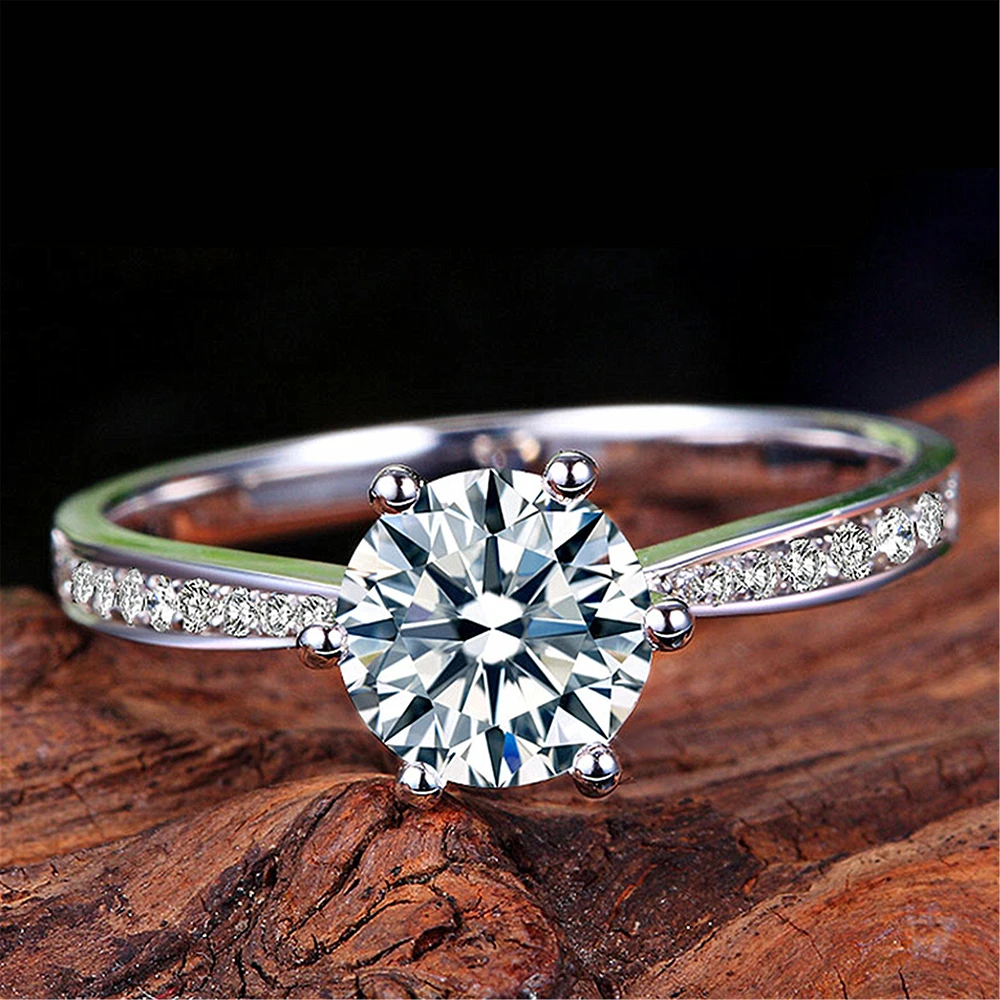 single diamond silver ring