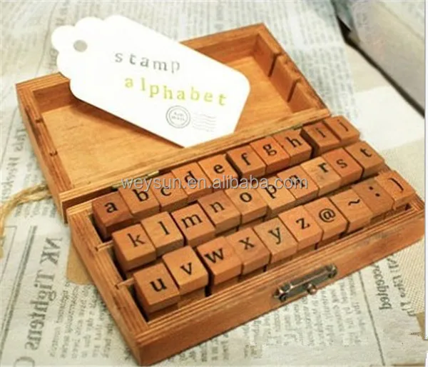 de madera oscura ONEVER 70Pcs Número de letras del alfabeto de goma de madera Sellos Set del sello de la estampa Caso inferior superior de capital para los cabritos