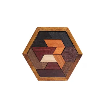 Kids Hexagon Brain Puzzle Educational Toys Wooden Jigsaw Puzzle Blank