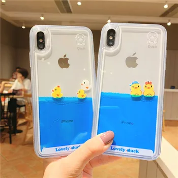 new arrival lovely yellow duck cute cartoon float liquid cellphone case cover for iphone 11 12 13 14 Pro Max