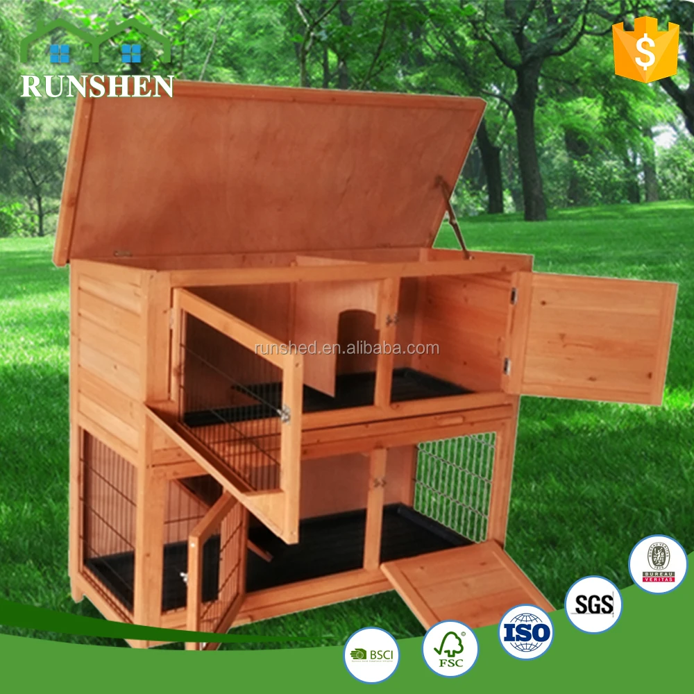 Large Wooden Rabbit Hutch Two Layer Wire Pet House Cage for Puppy Dog Wholesale Customized Pet Cat Rabbit Cage