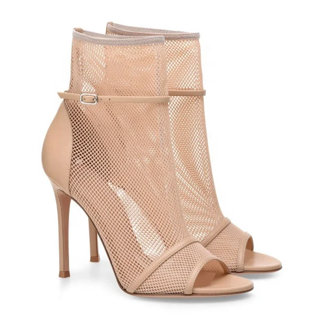 Оптовая продажа, пикантные прозрачные женские туфли из тюля, ботильоны на высоком каблуке-шпильке с открытым носком